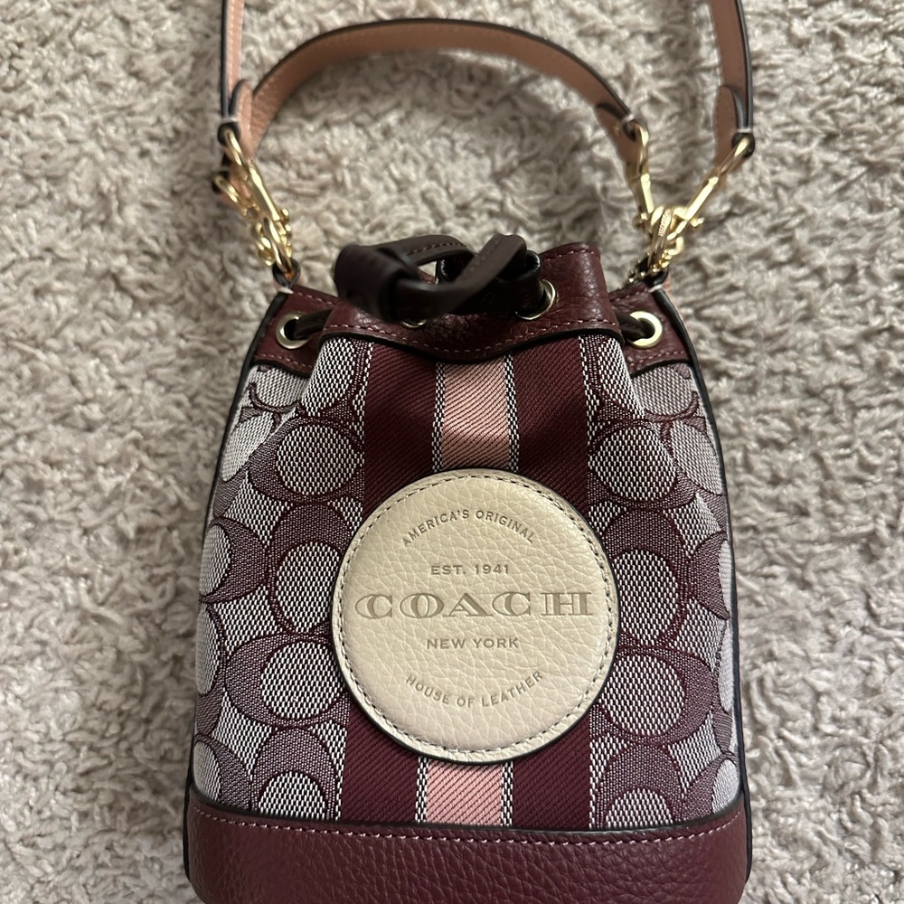 Mini Dempsey Bucket Bag In Signature Jacquard With Stripe And Coach Patch